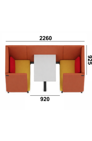 Divano rifugio a 1+1 posti con fianchi e schienali alti 1510mm