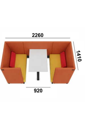 Divano rifugio a 2+2 posti con fianchi e schienali alti 1510mm - 1410mm profondità
