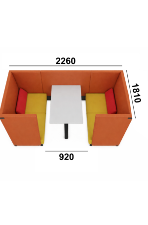Divano rifugio a 2+2 posti con fianchi e schienali alti 1510mm - 1810mm profondità