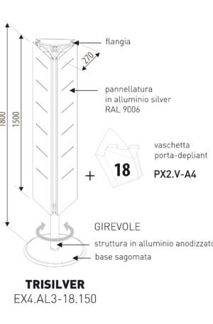 Espositore opuscoli N.18 vani distribuiti su 3 lati - h 180cm